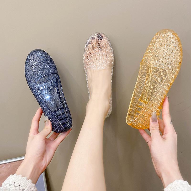 Fashion Beach Flat Woman Porous Shoes Plastic Crystal Jelly Shoe Hollow Mesh Sandals Mother Shoes Sneaker Women's Shoes