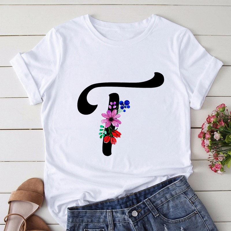 Large Size T-Shirt 26 English Letters Butterfly Print T-Shirt Women'S Short-Sleeved Women'S Clothing