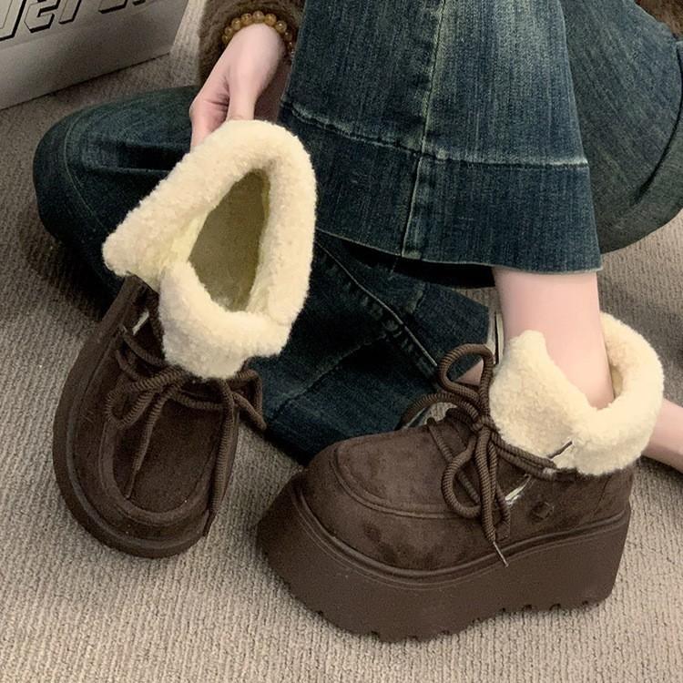 Retro Short Tube Thick-soled Snow Boots Women's Winter New 2025 Fleece Thickened and Heightened New Thermal Cotton Shoes