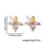 Two-Tone Gold & Silver 3D Four-Petal Flower Stainless Steel Stud Earrings for Women