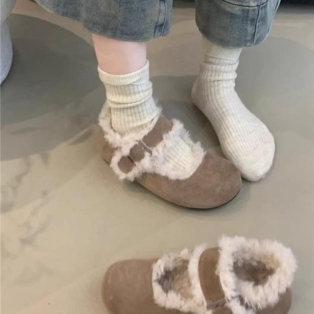 Fashion Fur Flats Shallow Shoes Suede Fashion Shoes Woman 2025 Trend Winter New Brand Designer Walking Cozy Casual Women’s Snow Botas