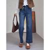 Blue Straight-Leg Jeans for Women, Summer Style, Plus Size, Suitable for Pear-Shaped Body, High-Waisted, Slimming, Stretchy, Cropped Wide-Leg Pants
