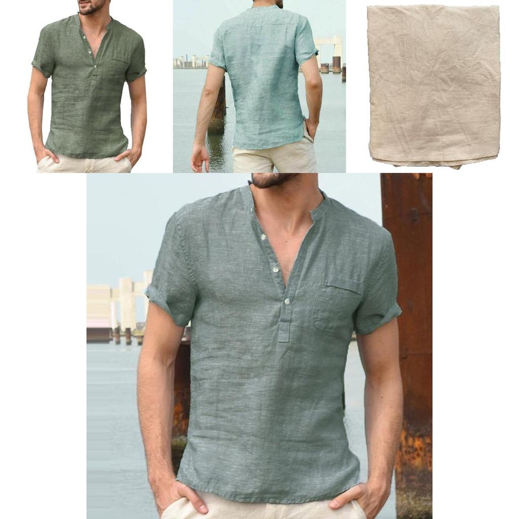 Summer Men Henley T Shirt Tops Casual Loose V Neck Short Sleeve Pullover Tee Breathable And Comfortable For Everyday Wear