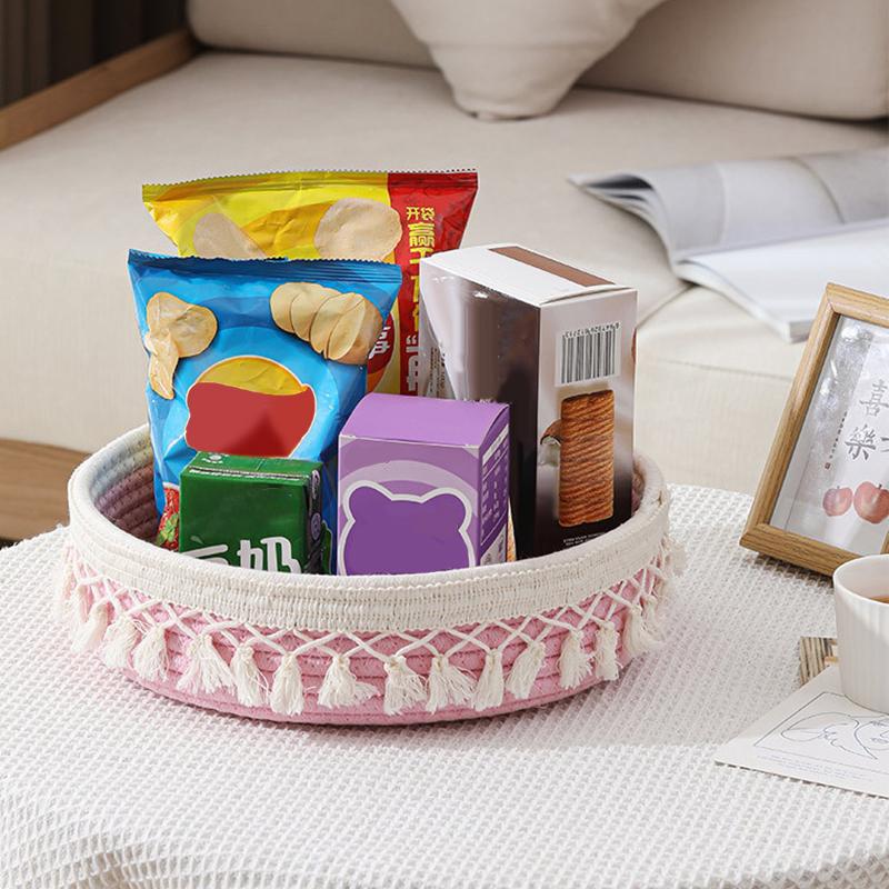 1Pcs Saving Handmade Basket Cosmetics Storage Basket Desktop Organization Home Supply  Rope Weaving Storage Box Round Space
