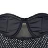 Women's Fashion Solid Mesh Crystal Long Sleeve Dress