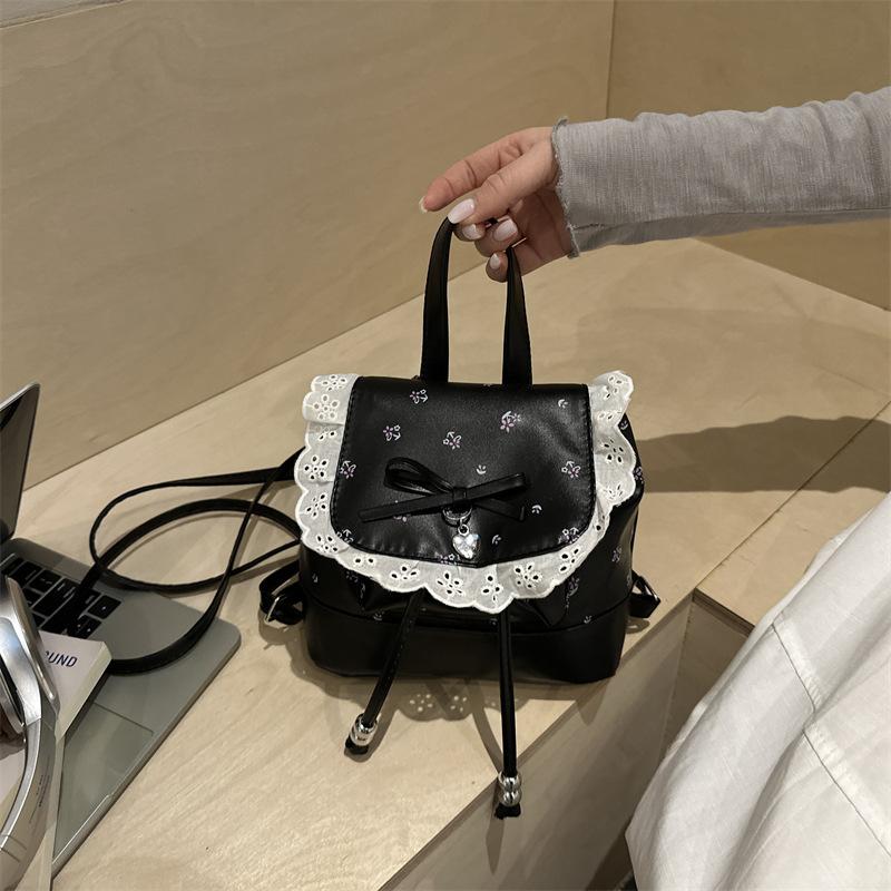 Simple Cute Fashion Bow Lace Trim Campus Style Women Daily Backpack