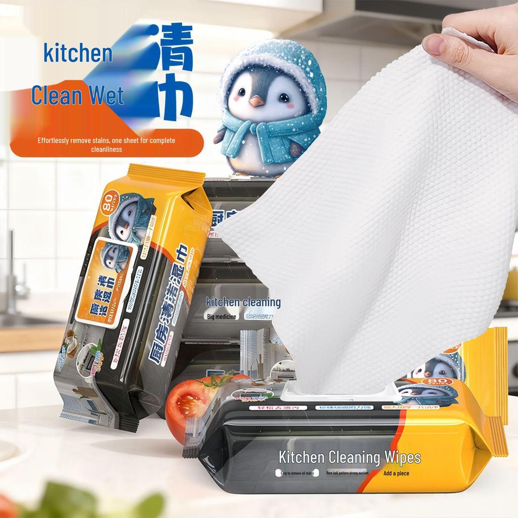 Large Thickened Kitchen Wipes: Strong Oil & Stain Removal, Disposable Wet Wipes for Range Hoods & Stoves