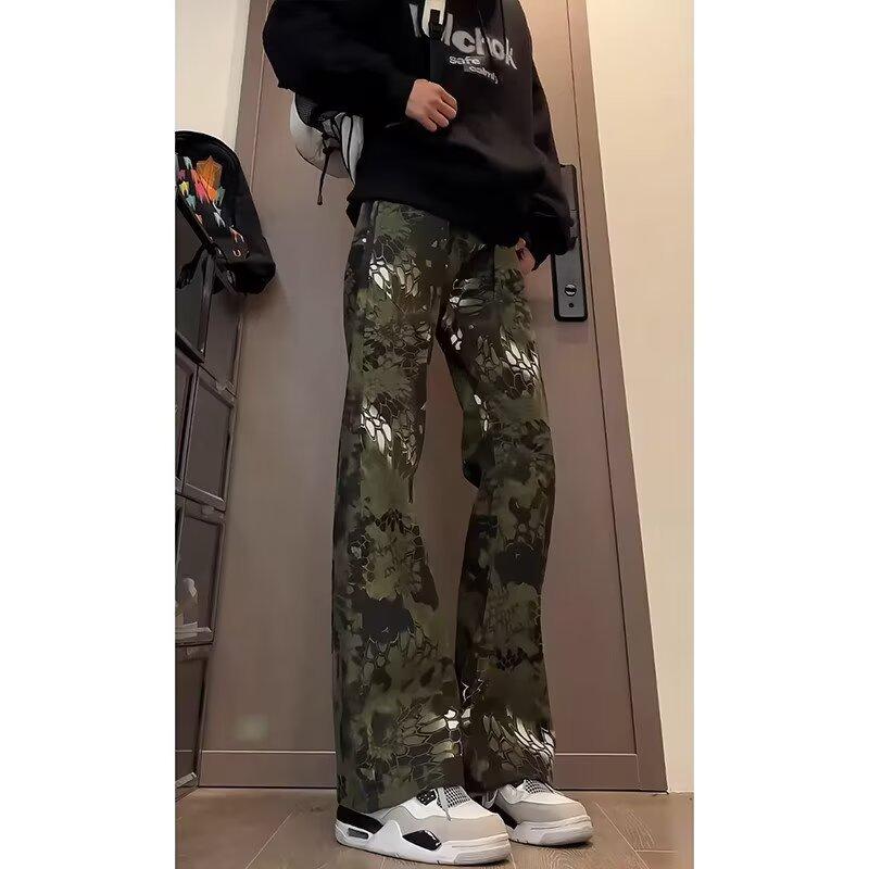 Camouflage Pants Men's Spring and Autumn American High Street Vibe Medium and High Waist Micro-flared Pants Handsome Tube Pants