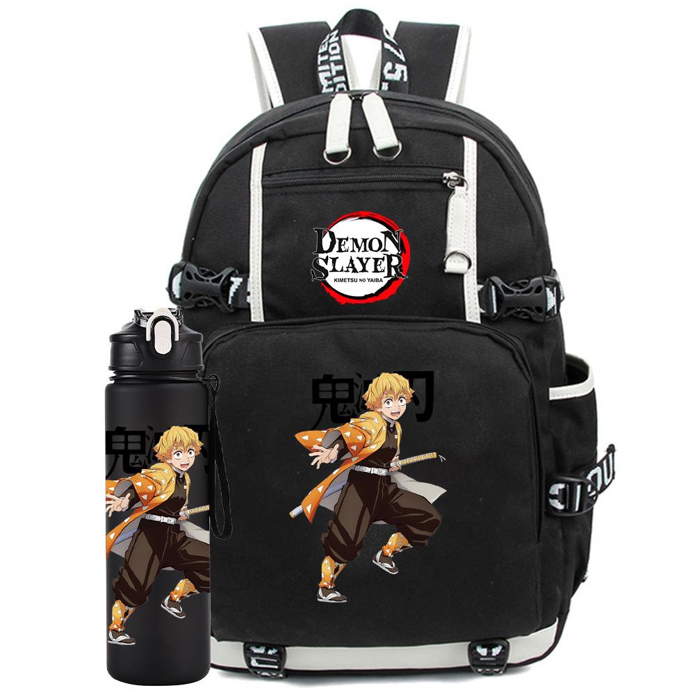 2Pcs/set Anime Demon Slayer Printed Backpack with 750Ml Water Bottler for Teenager Student Girl Boy Large Capacity Waterproof Bookbag Gift