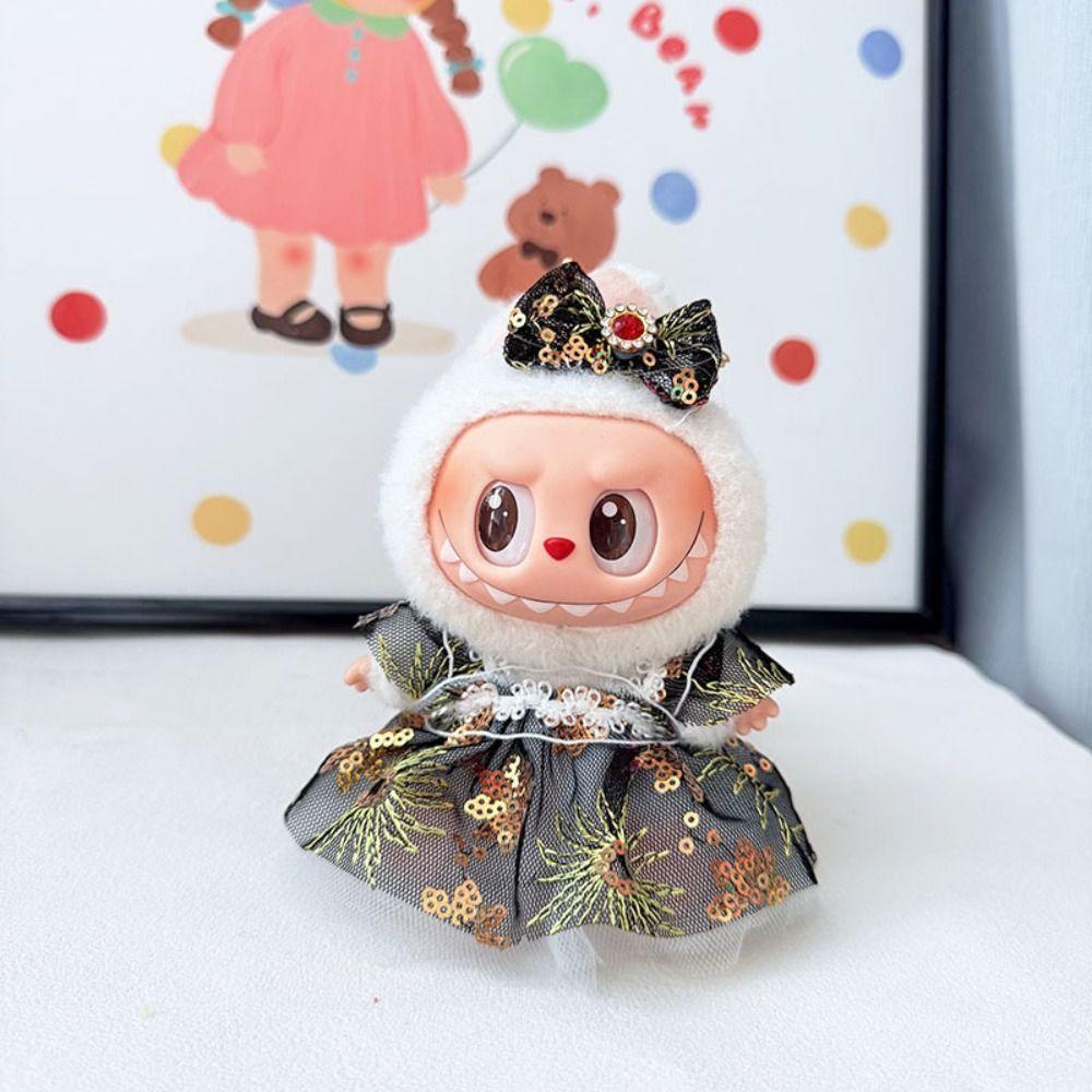 Sequined Dress Sitting Labubu Time Cloth Handmade 17cm Plush Dolls Clothes Children Gift