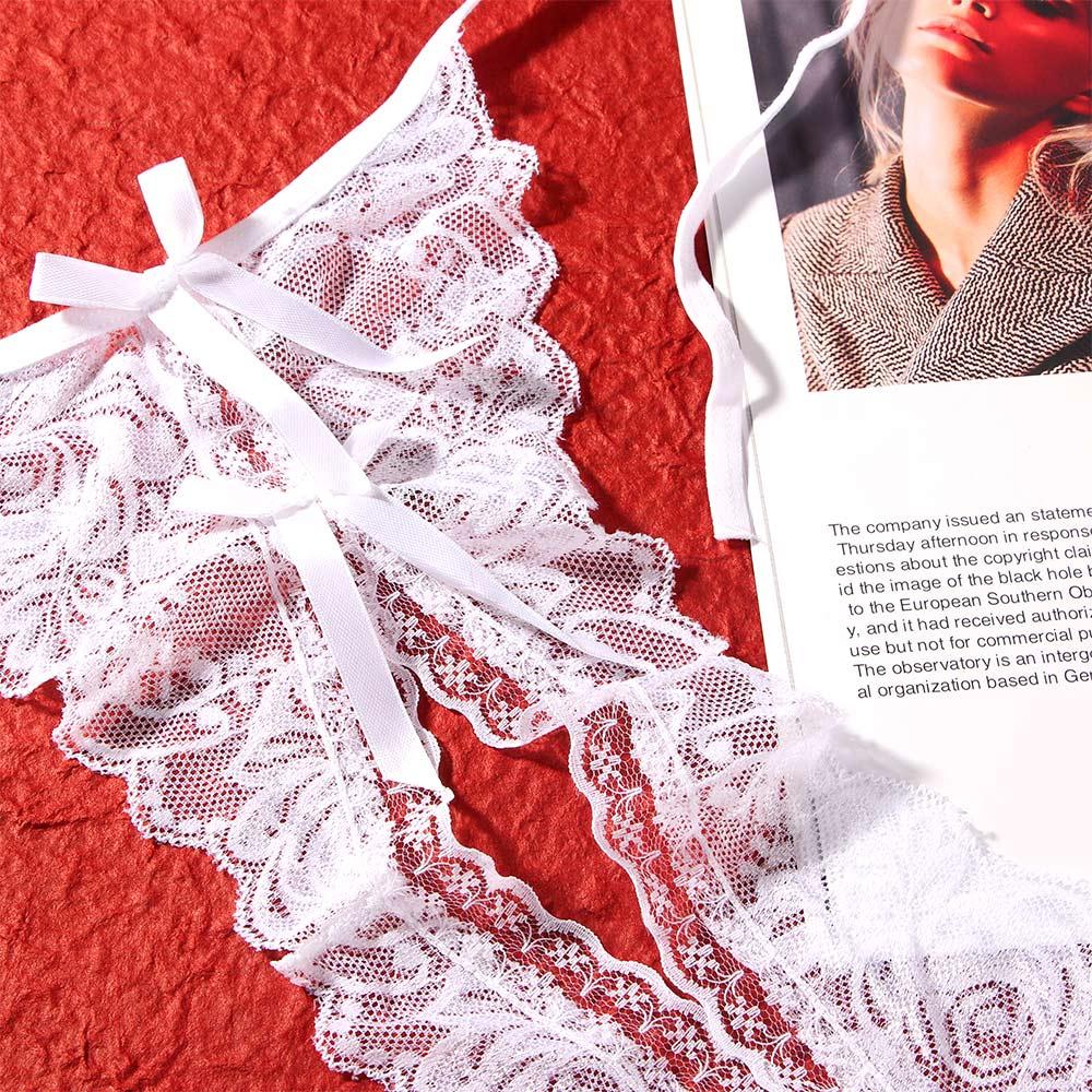 Lace Floral Side Tie Exotic Underpants T-Back T-pants Open Crotch G-string Thongs Panties Briefs