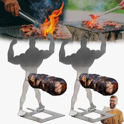 Korvstånd Bärbar Rostfritt Stål Muskulös Man Korvhållare för Grillning Korvar Majs BBQ-tillbehör Diskmaskinssäker Återanvändbar Grillning Camping