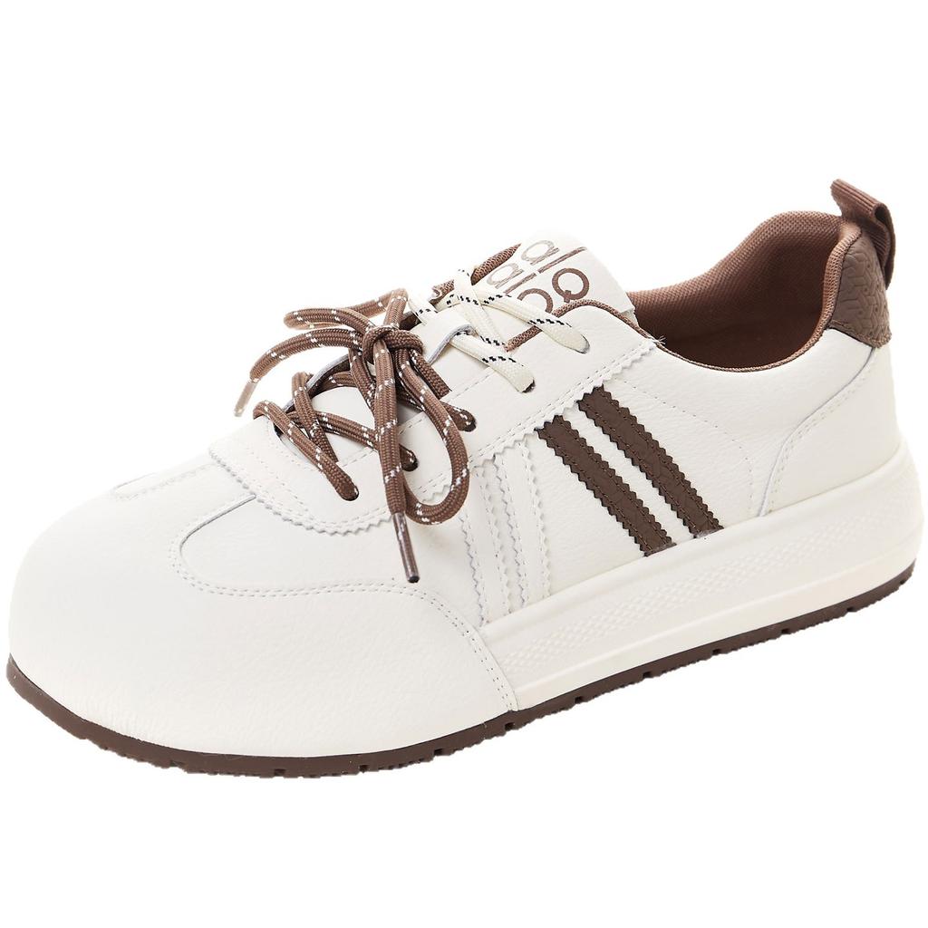 Leather thick-soled German training shoes women's autumn new versatile and lightweight round head color matching lace-up sports board shoes