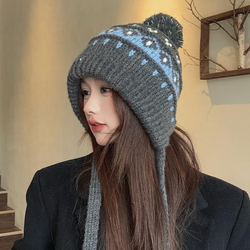 Vintage Fair Island Hat Women'S Windproof And Cold-Proof Wool Hat Warm Ear Protector Lei Feng Hat Show Face Small Knitted Hat