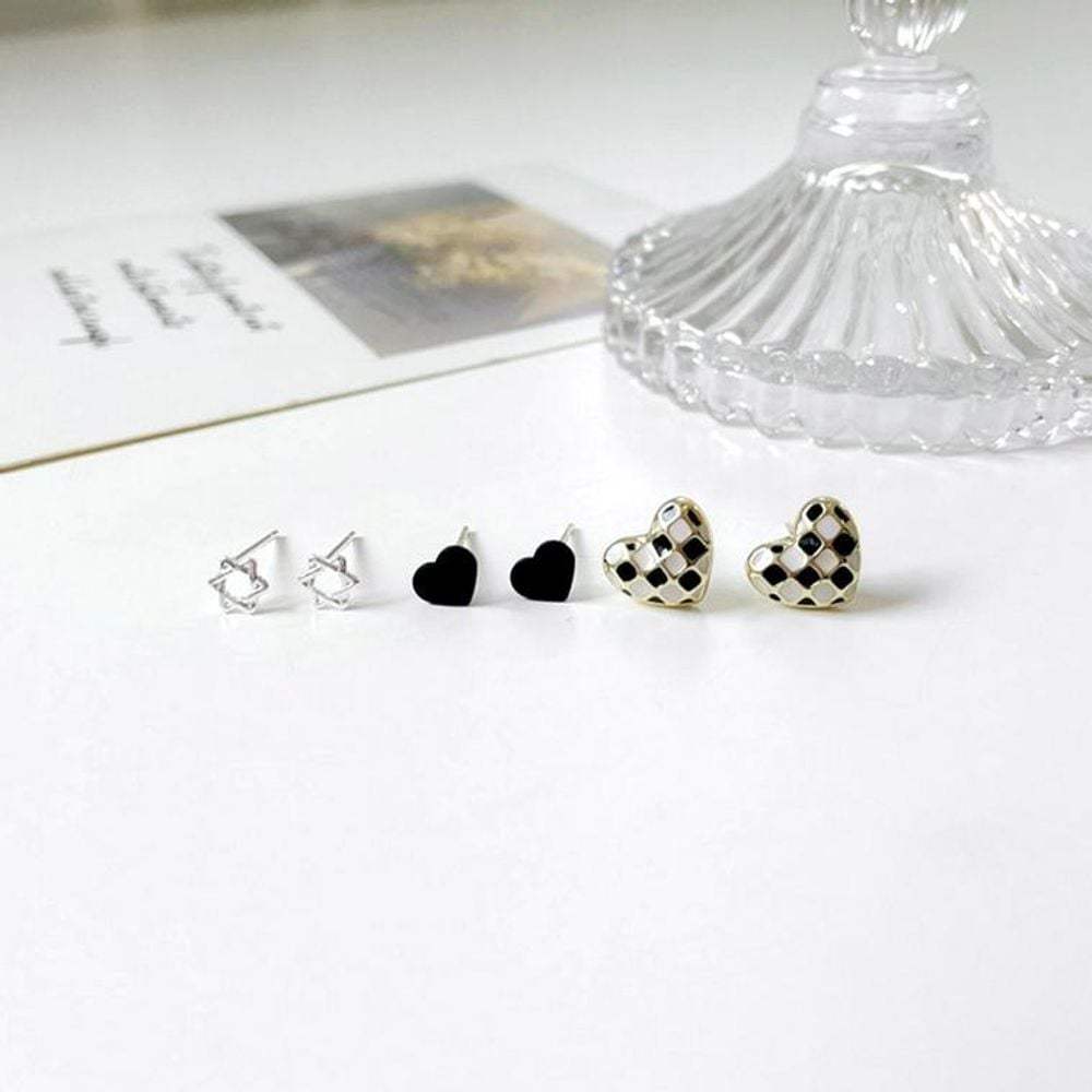 Checkerboard Check Mini Earrings Set 3Pcs Trendy Fashion Accessories