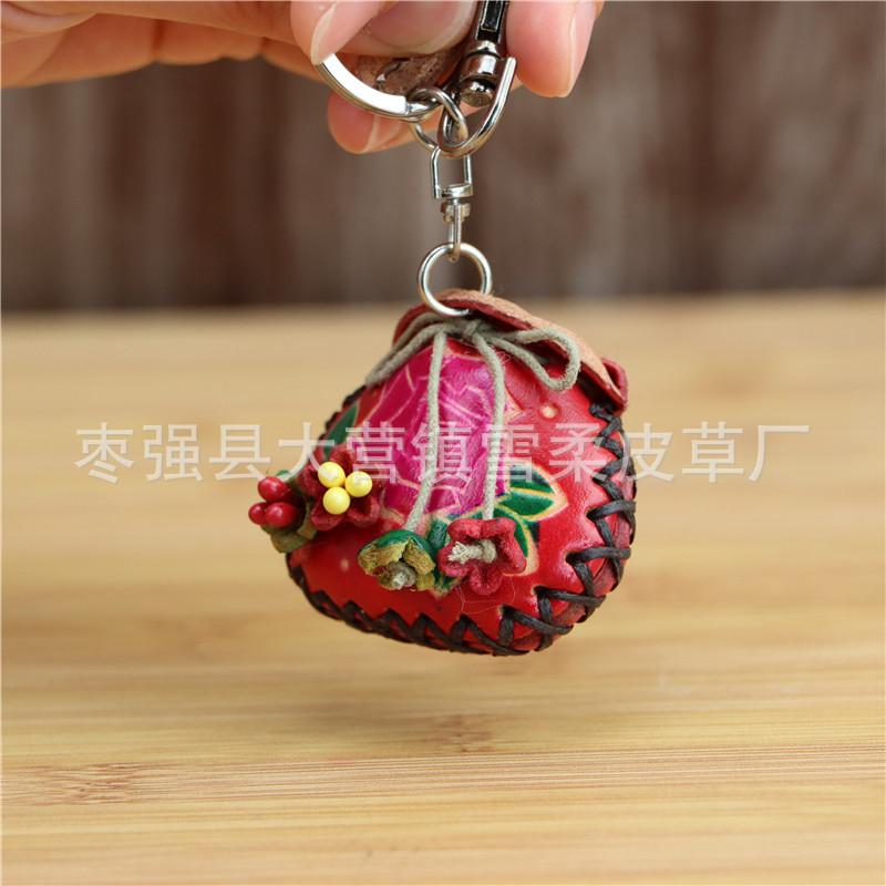 First Layer Cowhide Creative Lucky Bag Bag Pendant Red Lucky Bag Keychain Mini Sachet Bag Pendant Accessories Gift