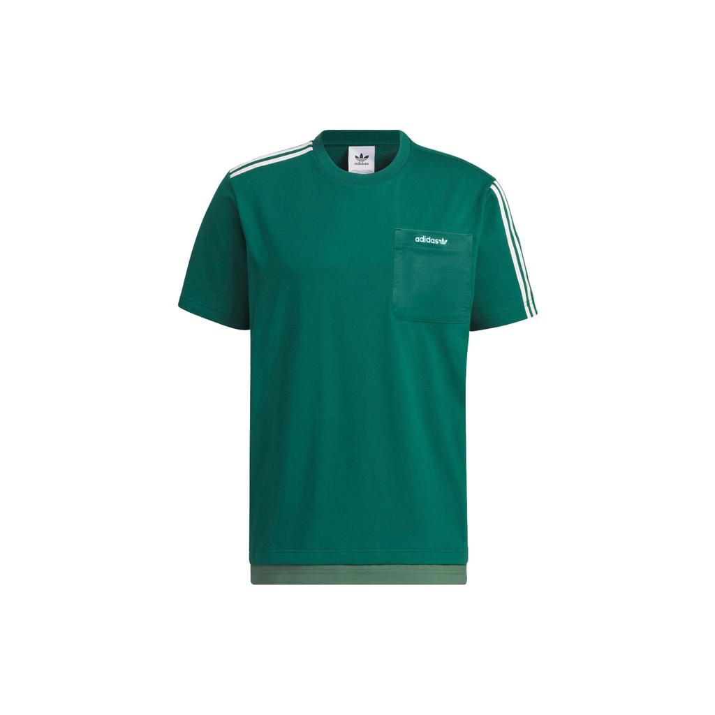 Adidas Originals Trefoil Short Sleeve Graphic Tee With Striped Colorblock Round Neck Men Tops Forest-Green IU4811