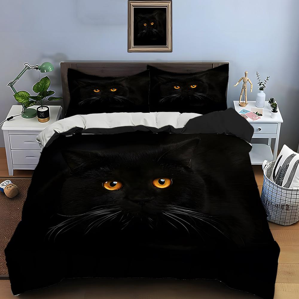 Black Cat Print Bedding Set Duvet Cover 1 Duvet Cover 2 Pillowcases Adult and Kids Bedding Set Luxury Comforter Bedding Sets