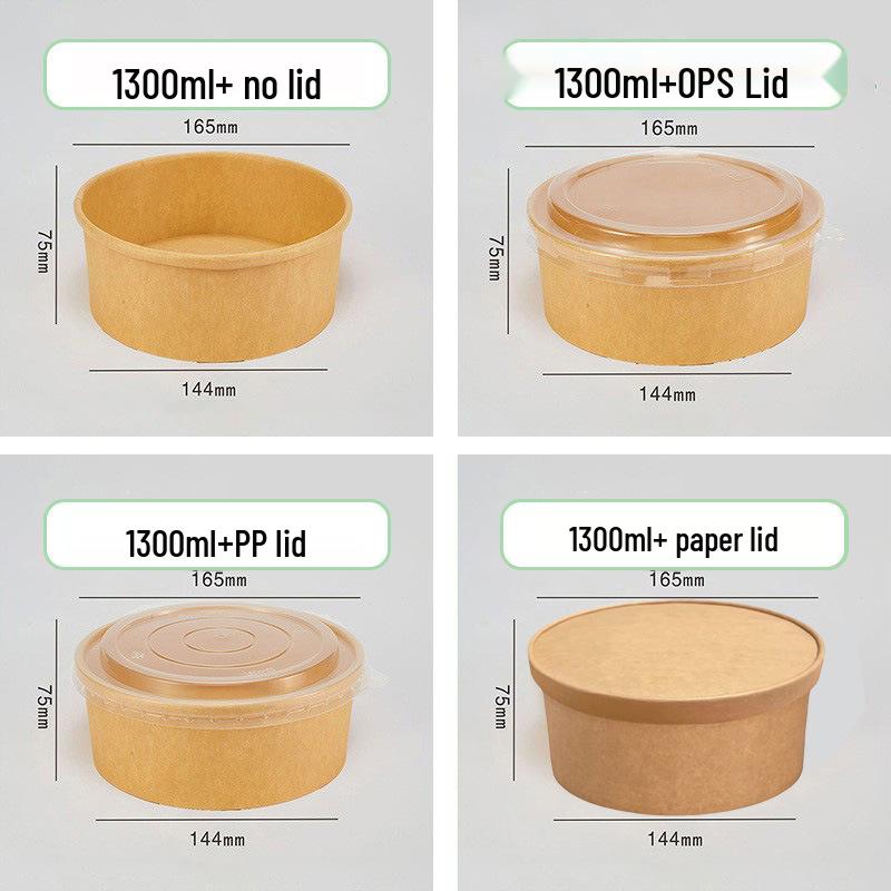 Disposable Kraft Paper Lunch Box Set - 50 Round Bowls with Lids, High-Temperature Resistant, Food-Grade Takeout Containers