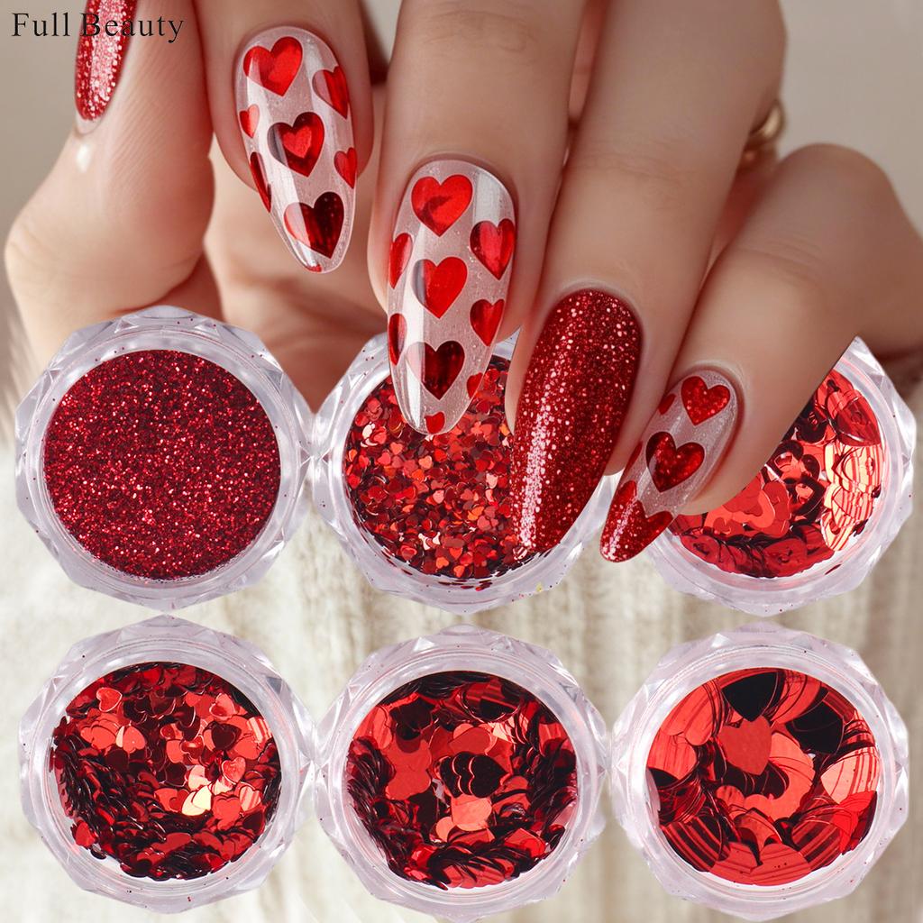 New Red Love Sequins Nail Art Glitter Valentine's Day Romantic Nail Glitter