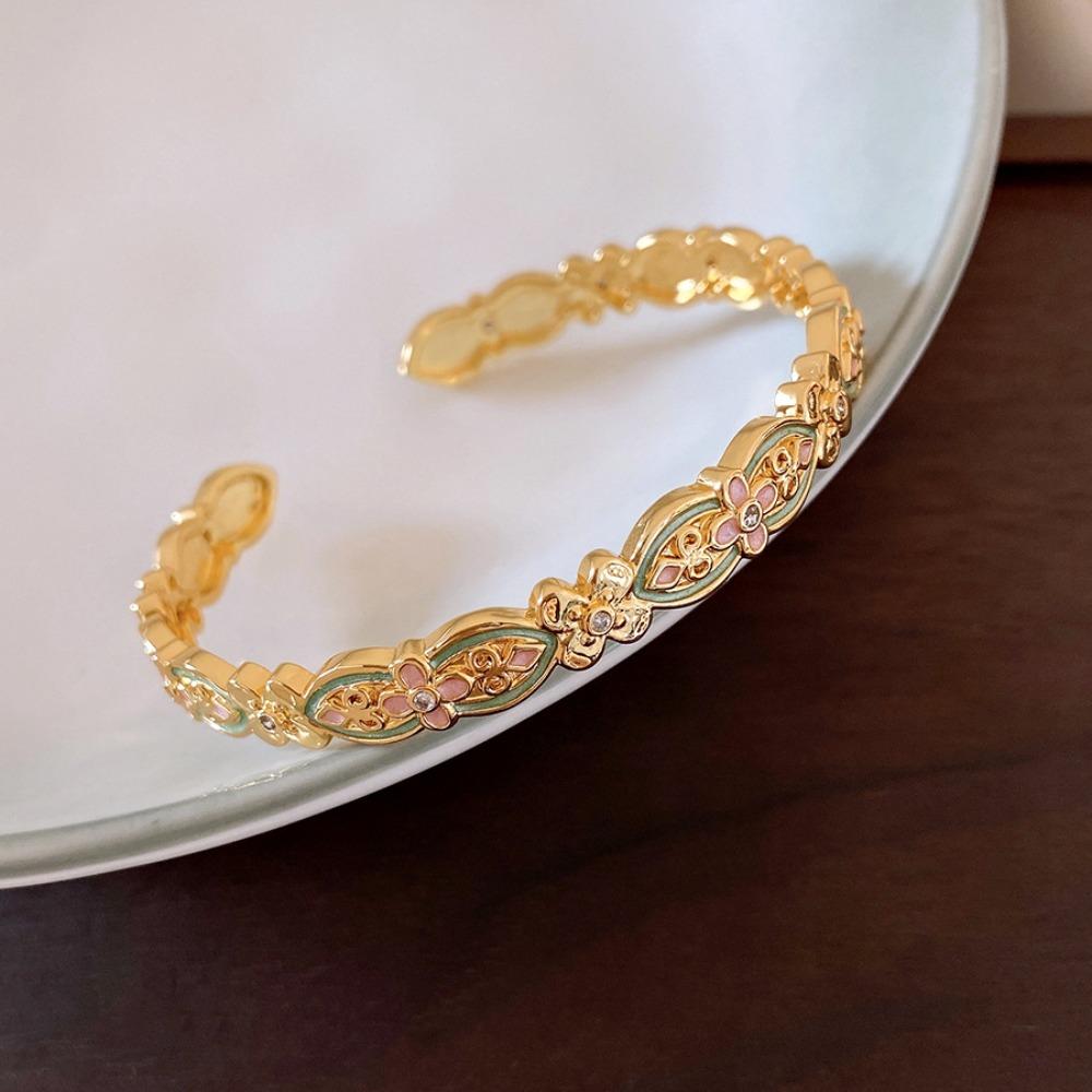 Handicraft Enamel Glazed Bracelet Gold Opening Bracelet Elegant New Chinese Style Bangle  Party