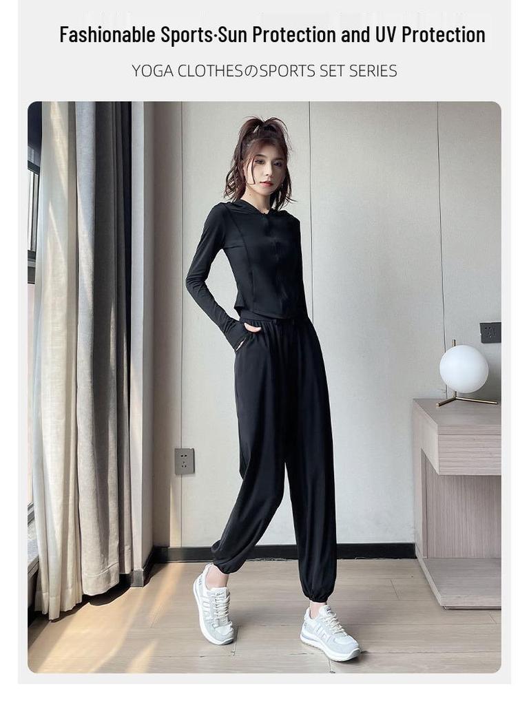 Women's Summer Sun Protection Set: Lightweight Ice Silk Jacket and Quick-Dry Yoga Pants