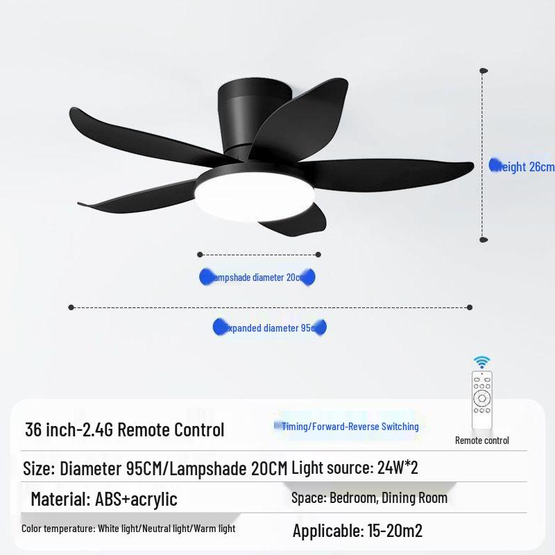 Five-Blade Ceiling Fan with Light, Silent & Variable Frequency for Living Room, Bedroom & Dining Room