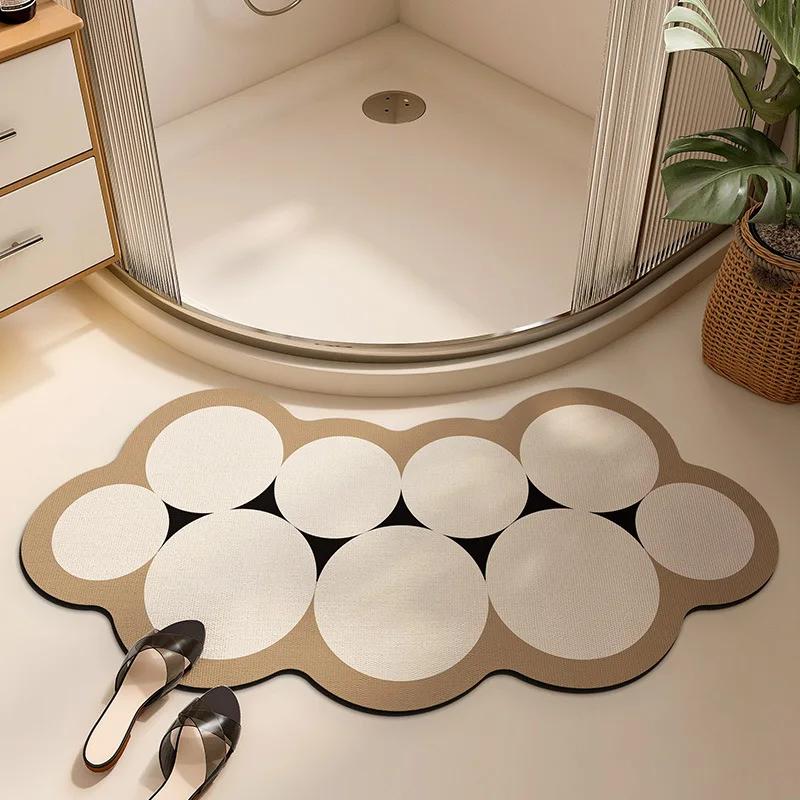 Anti-slip Diatom Mud Mat Fan Shape Toilet Bathroom Rug Shower Mat Entrance Carpet Anti-slip Curved Floor Mat Black