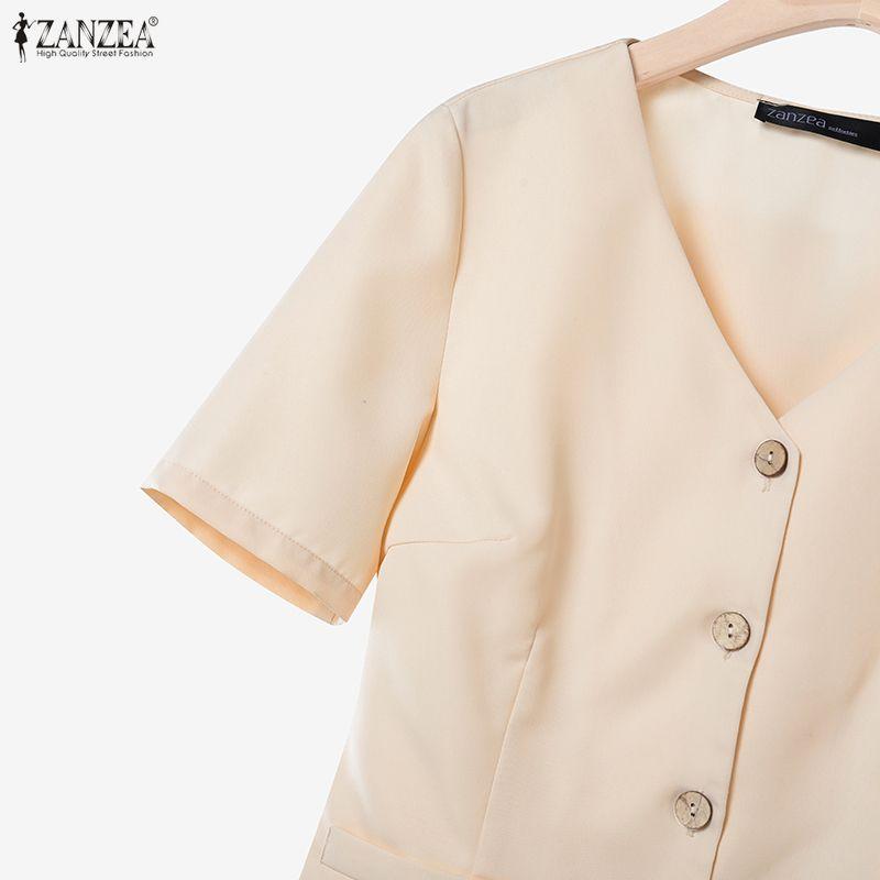 ZANZEA Women Short Sleeve Blouse and Pants Summer Two Piece Suit Sets