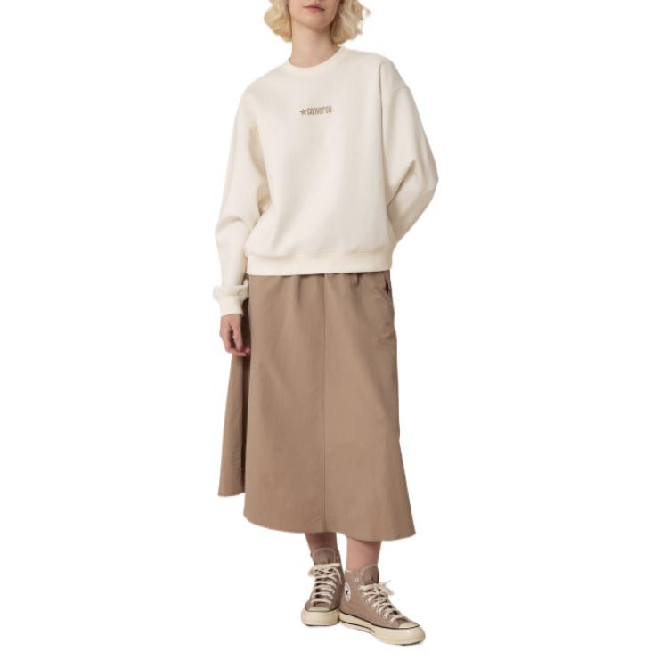 Women's Converse Sweatshirts Women's White Crew Neck Moderate Straight Fit