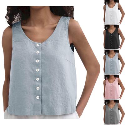 Fashion Loose Color Button-Down Tank Top Sleeveless Somen's Top