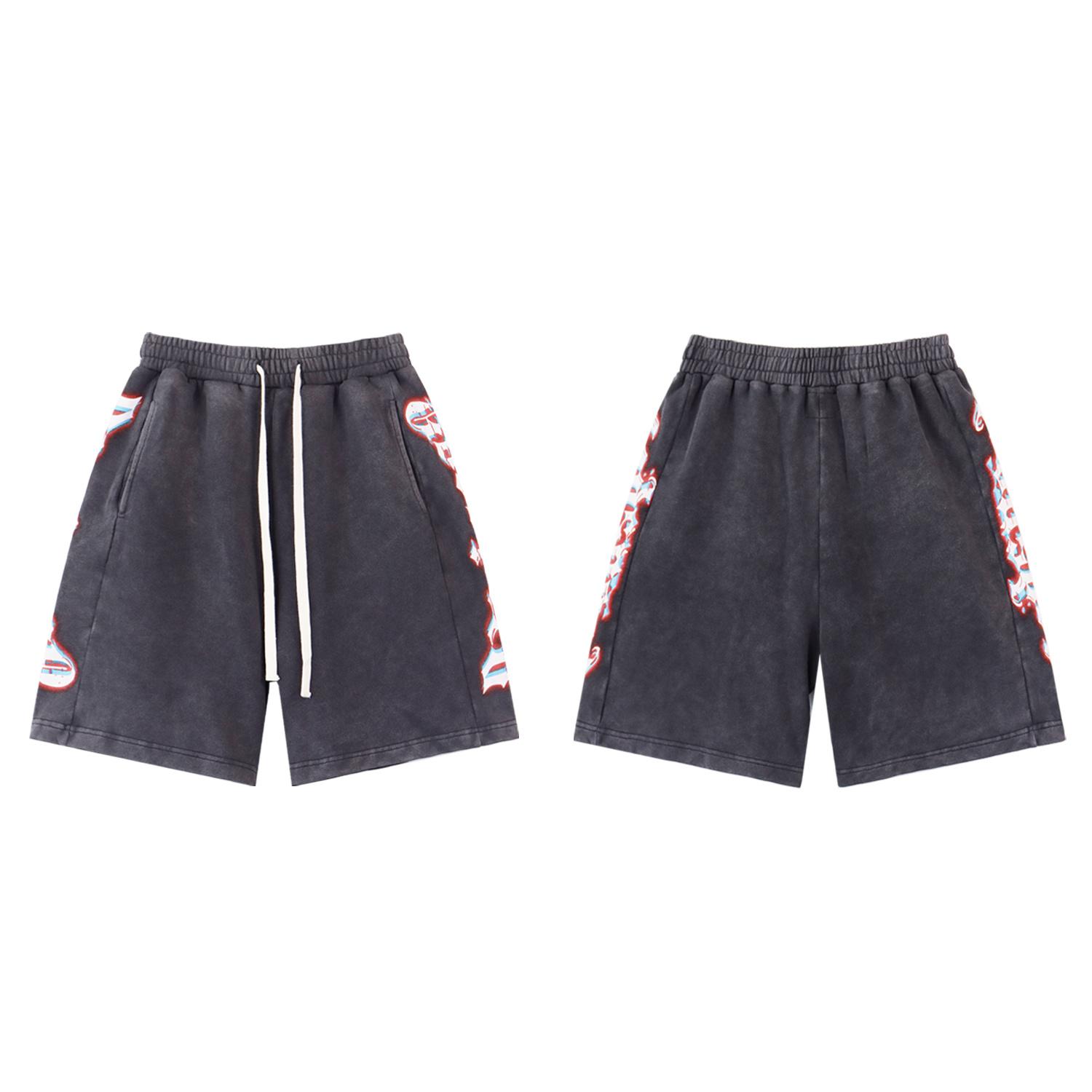 

Men s Vintage Washed Shorts, Side Flame Letter Print Casual Street Shorts S