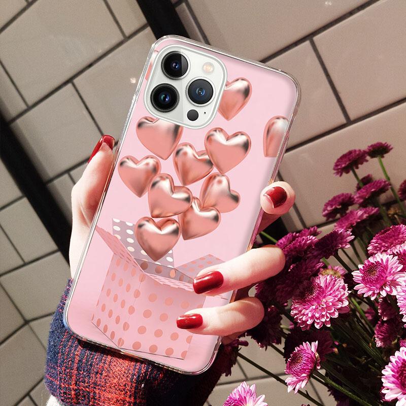 Phone Cases For iPhone 14 12 11 13 Pro Max Case Silicone Funda On iPhone 13Mini X XS Max XR 8 7 14 Plus Rose Gold Heart  Love