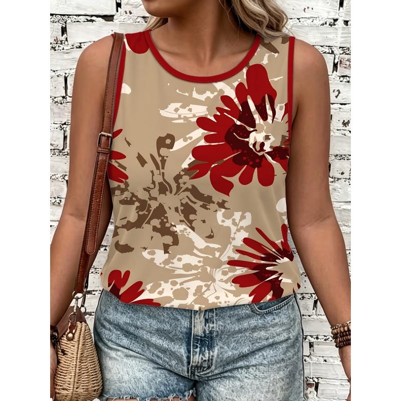 Women's Printed Tank Top T-shirt with Patterned Short Sleeves, Women's Sleeveless Round-neck T-shirt