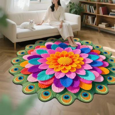 Diatomaceous Earth Floor Mat 3D Realistic Rainbow Sunflower Pattern Quick Dry Non-Slip Absorbent Mat