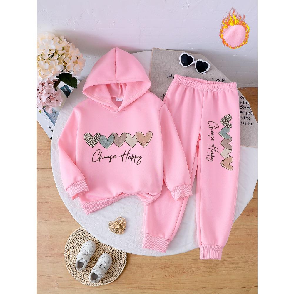 

Girls with Velvet 2-piece Casual Set for Autumn and Winter, Letter Love Print Autumn and Winter Loose Style for Children 100