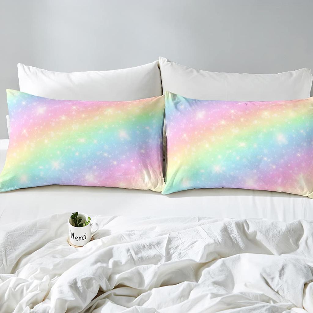 Regenbogen Bettwäsche Set Twin King Queen Größe, Kinder Sterne Cartoon Mehrfarbig Pastell, Schick Gestreift Mädchen Frauen Polyester Bettwäsche Dekor