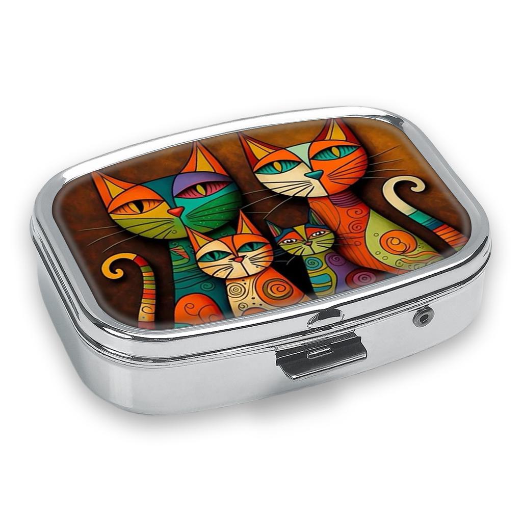 Portapillole Portatile con 2 Scomparti, Mini Custodia Organizer in Metallo per Medicine, Carino Contenitore Stampato per Pillole, Vitamine, Gioielli, Viaggio, Uso Quotidiano