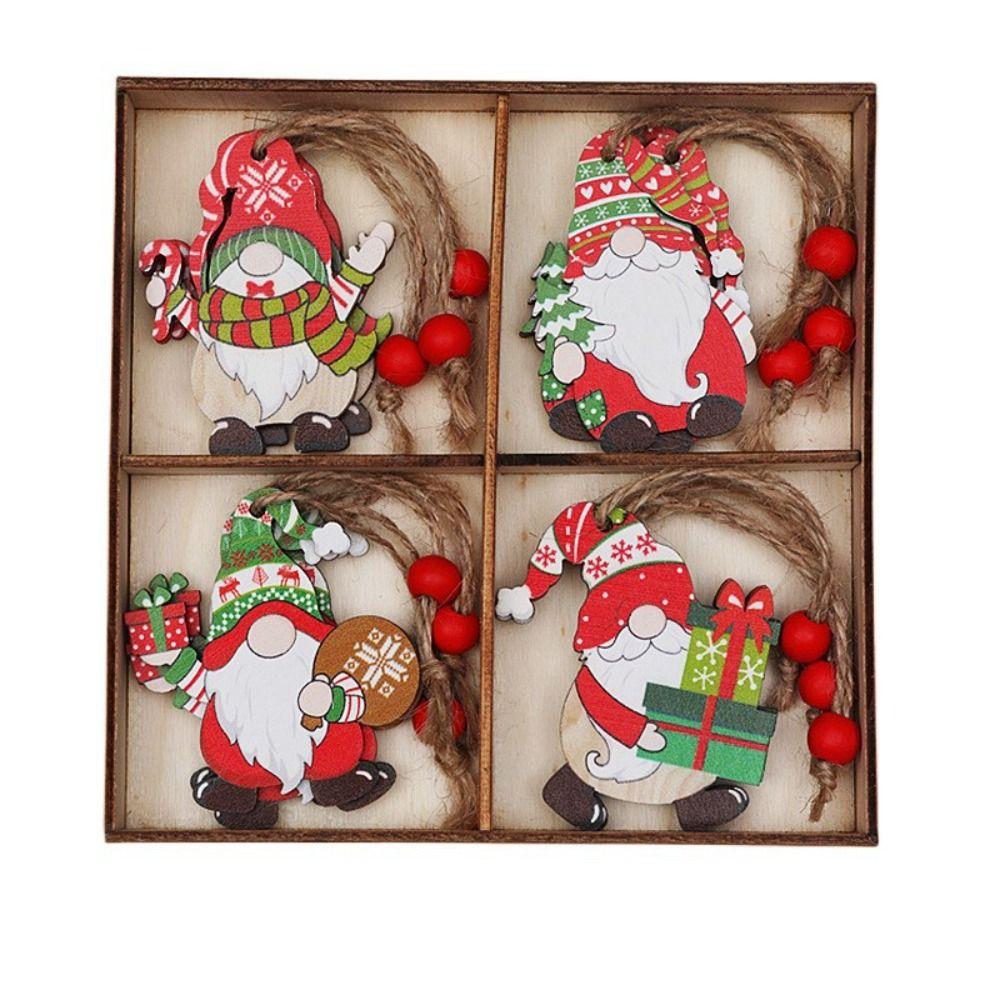 Kreative hölzerne Weihnachtsanhänger aus Holz Mehrfarbig Cartoon Weihnachtsbaum Hängeornament Lebkuchenmann Lebkuchenmann Zwerge