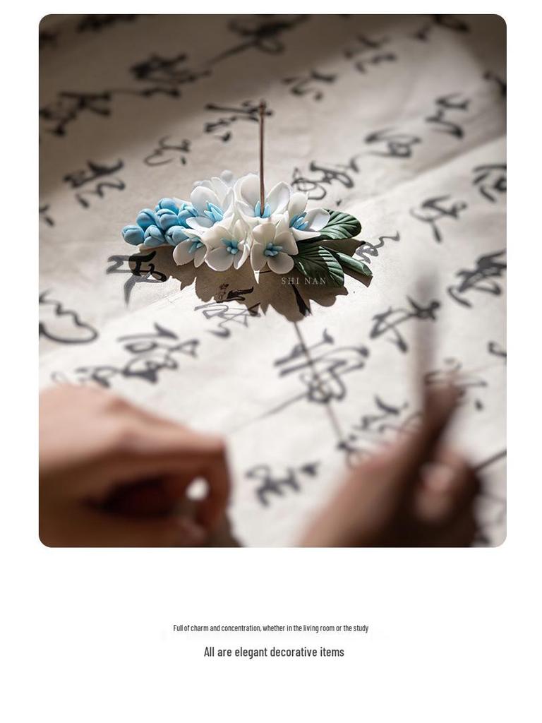 Handmade Ceramic Magnolia Incense Holder - Porcelain Flower Tea Stand Decor