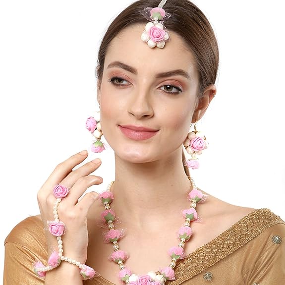 Jewellery Set for Women Floret Gota Patti Necklace, Earrings, Bracelet & Maang Tika for Women & Girls