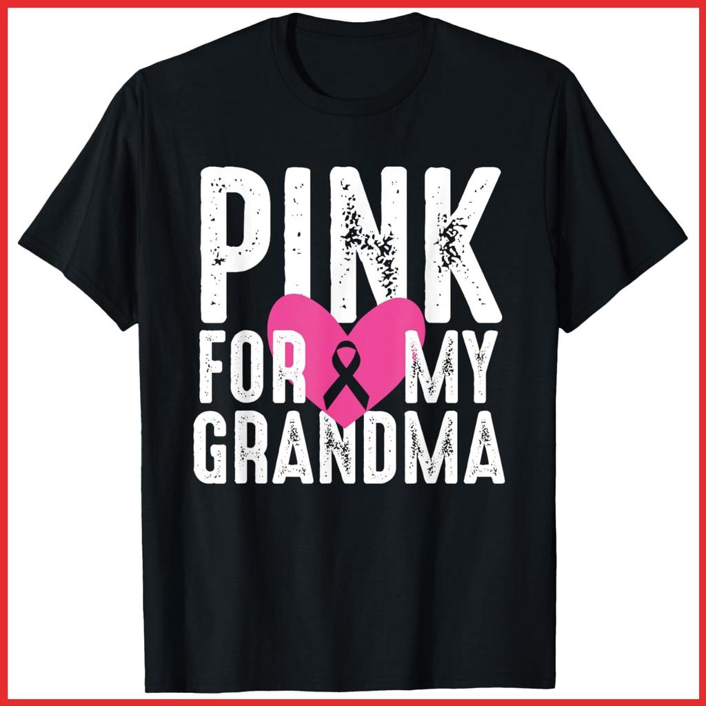 Pink For My Grandma Breast Cancer Awareness Family Black Cotton T-Shirt S-5XL