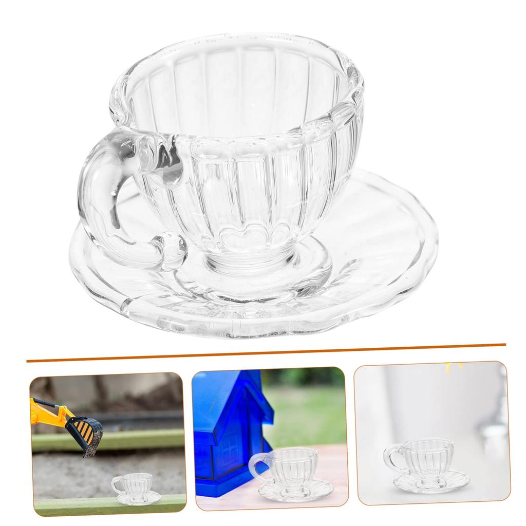 SAFIGLE 4-Piece Dollhouse Miniature Cup and Saucer Glass Tea Set, Dollhouse Decorative Tableware, Miniature Teacups, Doll Play, Gift
