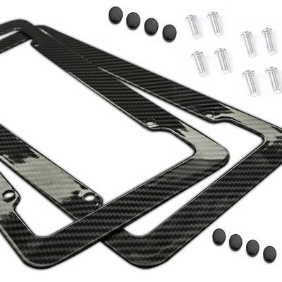 Carbon Fiber License Plate Frames Heavy Duty Car Auto Tag Holder Cover Rattle-Proof Front and Rear Plate Mounting Kit