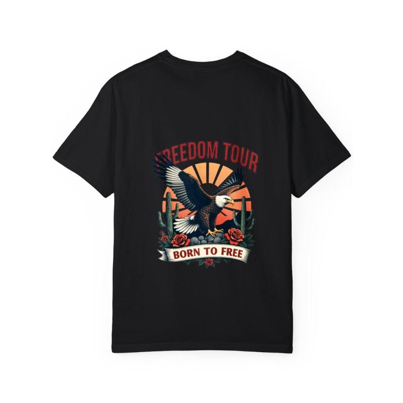 Freedom Tour T Shirt White Eagle Sunset Cactus Roses Born To Free Graphic Print Casual Wear for Men Outdoor Adventure Travel Fashion