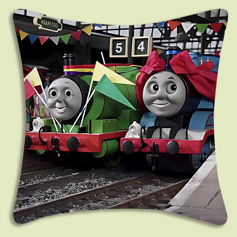 Thomas The Train Square Pillow Covers Cartoon Sofa Decorative Home Double-Sided Printing Short Plush Cute Cushion Cover