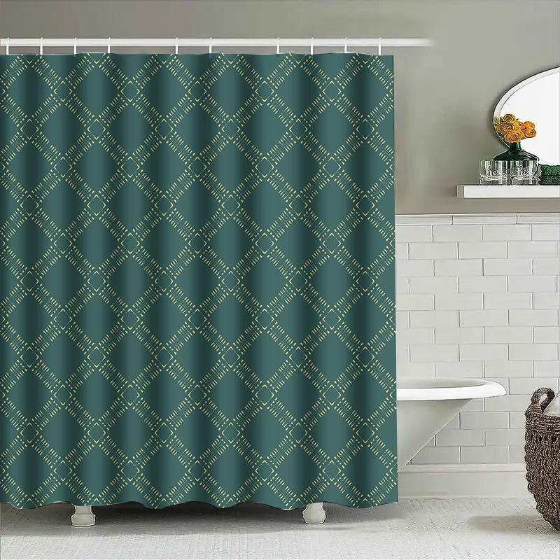 Green Geometric Shower Curtain Waterproof Bathroom Decor Polyester Modern Design 60 X 72 Inch (Modeltc315)