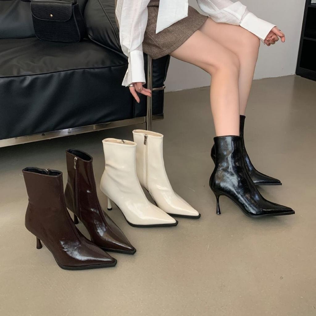 Skinny Niche Pure Desire Temperament High Heels Patent Leather 2025 New Pointed Autumn and Winter Short Boots Children European and American Retro