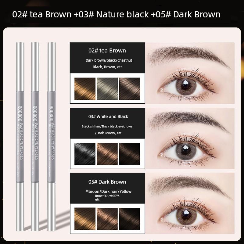 3 PCs Super Fine Eyebrow Pencil Female Eyeliner 2-in-1 Distinct Look Wild Eyebrow Anti-Lasting Non-Hydrophilic Decolorizing