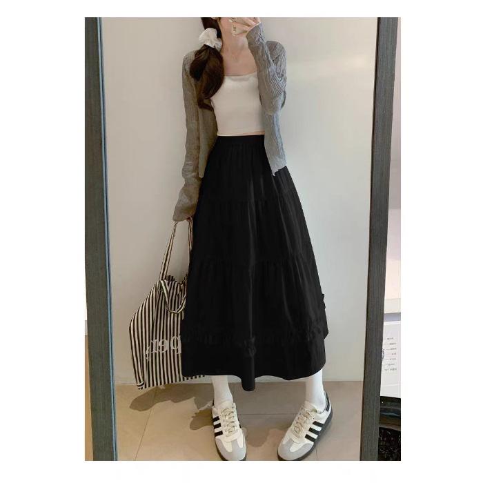 Women's Retro High-Waist A-Line Midi Skirt - Summer Slimming, Versatile, and Casual